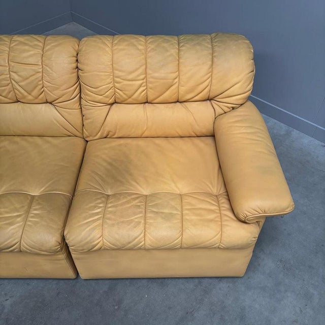 Yellow Leather Lounge Sofa from Laauser, 1970s For Sale - Image 14 of 16