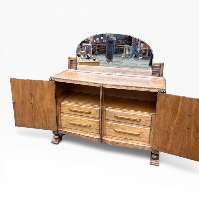 Brown Arts & Crafts Oak Dresser or Sideboard with Mirror For Sale - Image 8 of 9