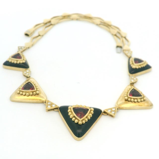 Vintage L. Ricci for Lancetti 18K Blue Enamel Necklace with Natural Tourmaline For Sale - Image 10 of 12
