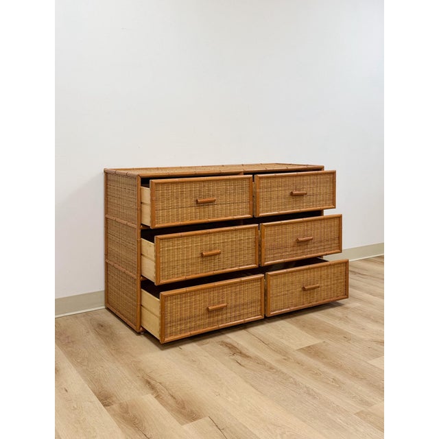 Vintage, Coastal, Bamboo, Wicker, Six Drawer Dresser, Chest Storage For Sale - Image 12 of 18