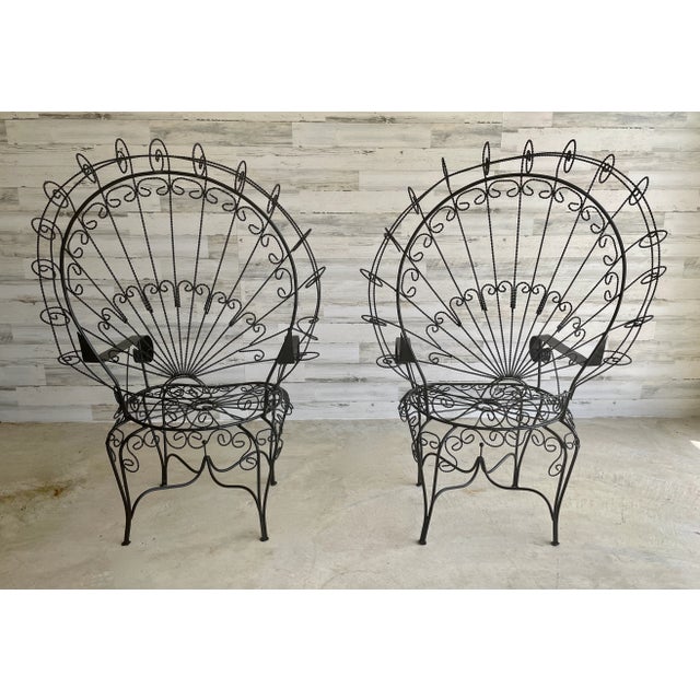 Black Peacock Iron Patio Chairs For Sale - Image 8 of 11