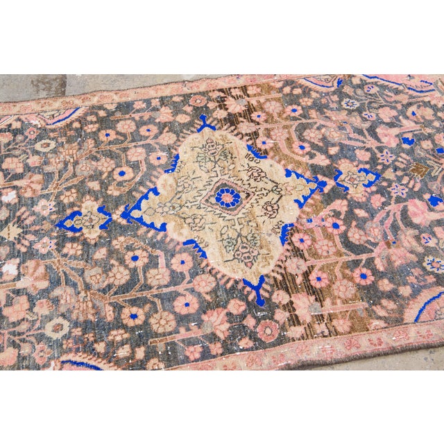 1960s 1960s Vintage Persian Distressed Handmade Medallion Blue Wool Rug For Sale - Image 5 of 10