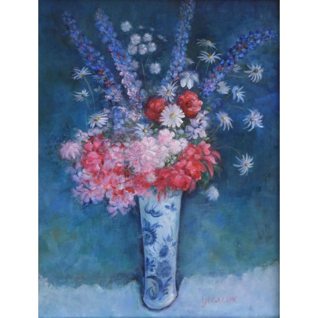 Chinoiserie Vintage Impressionist Chinoiserie Floral Still Life Oil Painting For Sale - Image 3 of 9