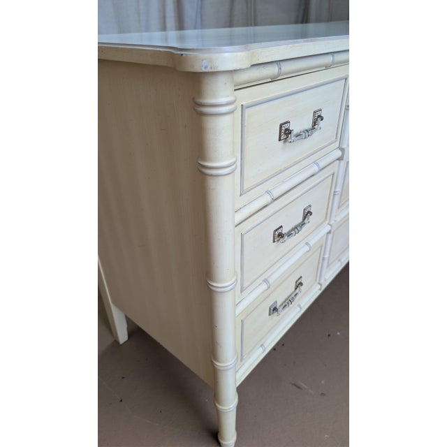 Cream Vintage Henry Link Bali Hai Faux Bamboo 9-Drawer Triple Dresser, Original Finish For Sale - Image 8 of 14