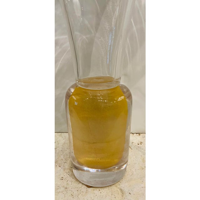 Original Retail 2547, stylish Global Views Modern Golden Glass Trumpet Vase, gold fleck running through the clear glass,...