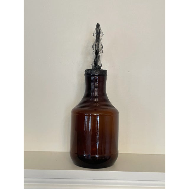 Brown Vintage Arts & Crafts Decorative Amber Art Glass & Cut Crystal Bottle Styled After Karla Walz For Sale - Image 8 of 9