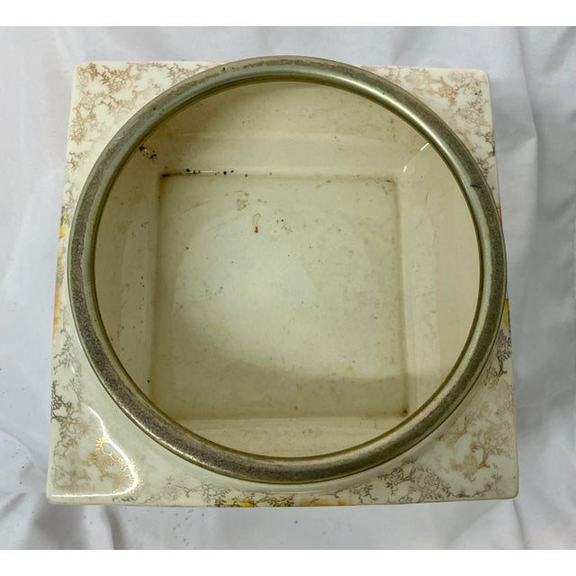 English Antique Sandland Ware Rose Bowl With Silver Plate Rim Made in England For Sale - Image 3 of 11