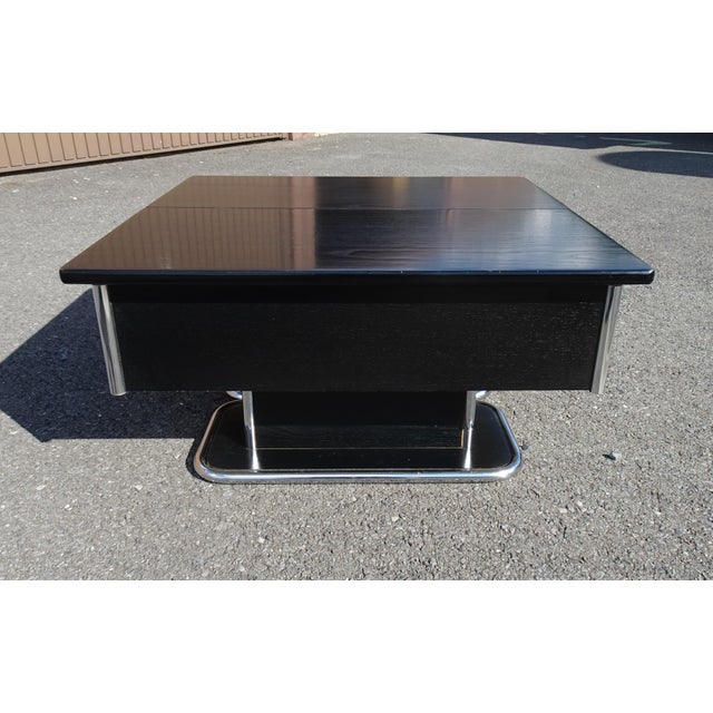Vintage Italian Chrome and Black Ebonised Wooden Coffee Table with Hidden Bar, 1970s For Sale - Image 17 of 18