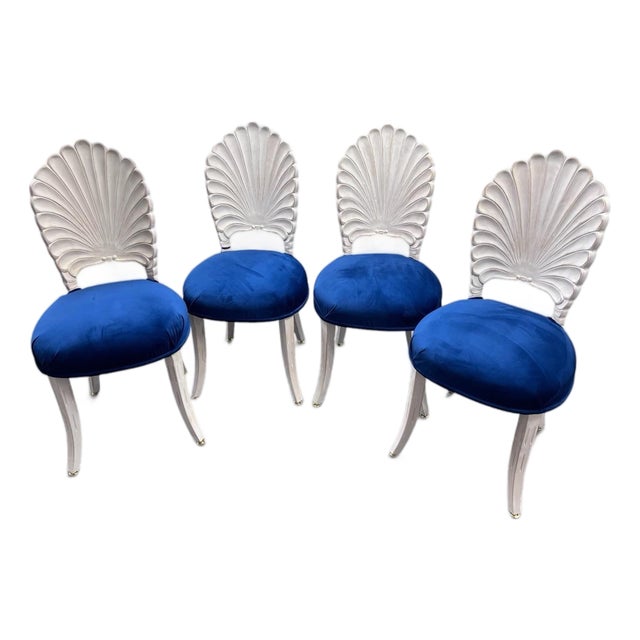 1980s Venetian Grotto Style 4 Shell Back Dining Chairs For Sale