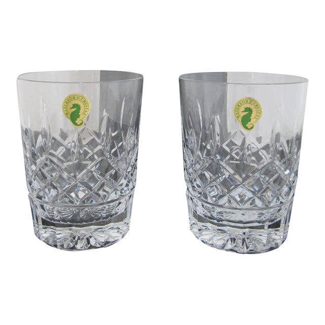 Waterford Crystal Lismore Double Old Fashioned Glass Set of 2 Unused in Box For Sale
