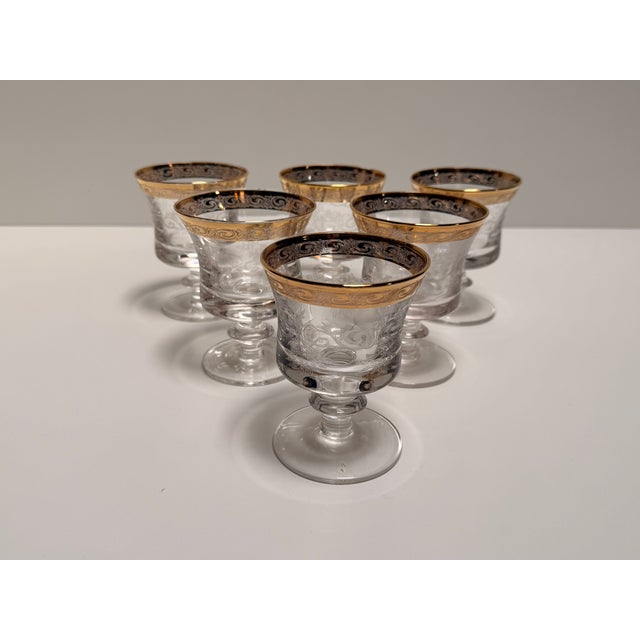 Gold Murano Wine Glasses with Gilt Medici Rims, 1970s, Set of 6 For Sale - Image 8 of 11