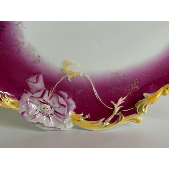 Antique Weimar Germany Porcelain Tray Raspberry Magenta Ground Gilt Floral For Sale In Los Angeles - Image 6 of 11