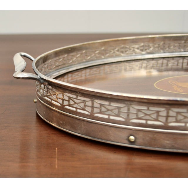English Early 20th Century Mahogany Serving Tray With Silver Plate Gallery For Sale - Image 3 of 3