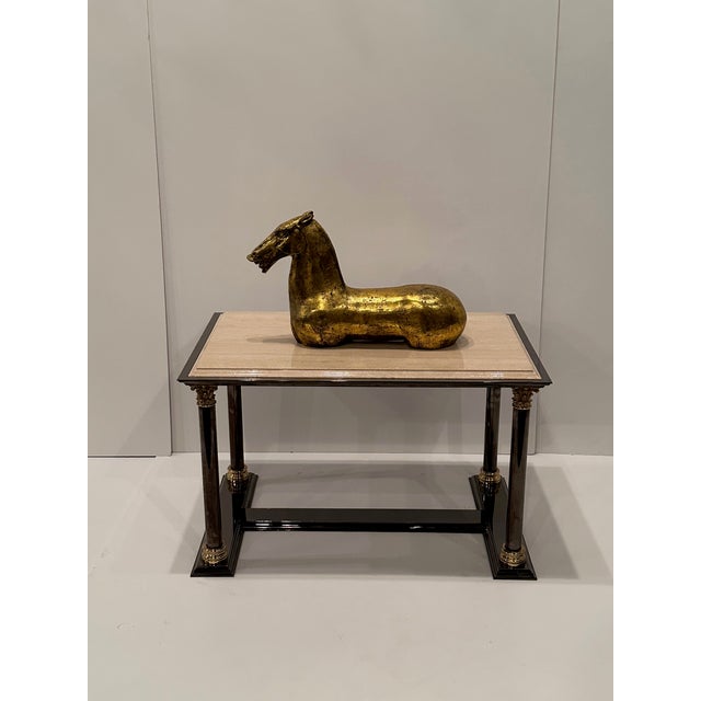 Marble Brass & Tinted Steel Hollywood Regency Cocktail Table For Sale - Image 9 of 13