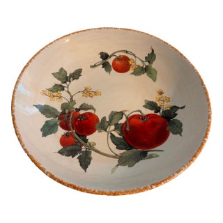 Late 20th Century Large Italian Hand-Painted Ceramic Tomato Bowl by Netas, 14.25” Diameter For Sale