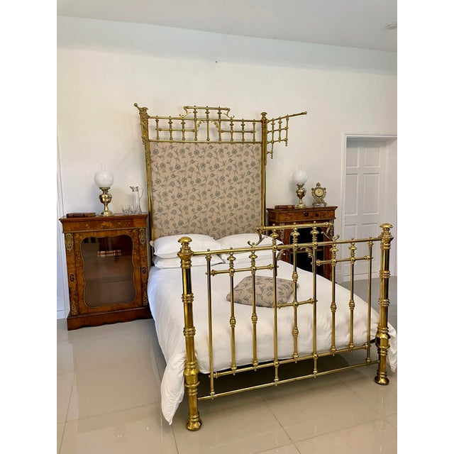 A magnificent exhibition-quality antique victorian solid brass half tester bed, dating to circa 1860 and of exceptional...