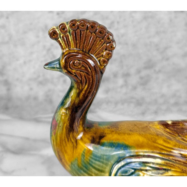 Ceramic Mid-Century 15" Ceramic Peacock Candy Dish W/ Multi-Color Glaze For Sale - Image 7 of 12