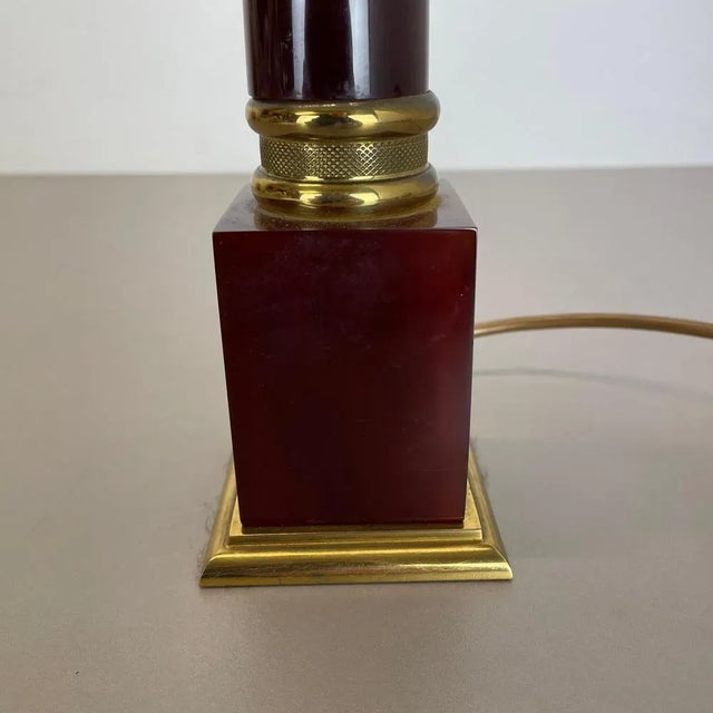 Metal Modernist Italian Red Catalina and Brass Tube Table Light, 1960s For Sale - Image 7 of 18