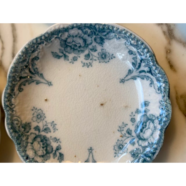 Antique Allertons English Teal Transferware Scalloped Butter Pats Set of 8 For Sale - Image 12 of 12