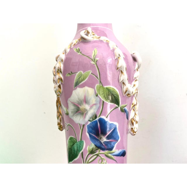 Raspberry Pink 1940s French Floral Urn Lamps & Shades, Pair For Sale - Image 8 of 18