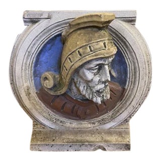 1920s Terra Cotta High Relief Architectural Tile Salvage With Roman Figure For Sale