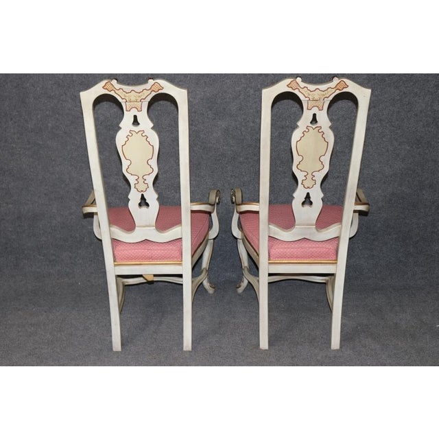 1960s Set 8 Paint Decorated Chinoiserie Paint Decorated Dining Chairs Italian Style For Sale - Image 5 of 18