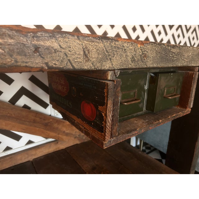 Vintage Wooden Workbench Tool & Task Table, 2 Drawers For Sale - Image 4 of 8