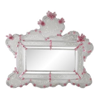 Exceptional Extra Large Size Vintage Pink Murano Glass Wall Mirror, 1950s For Sale