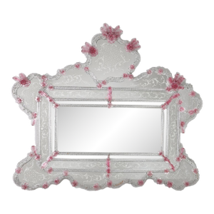Exceptional Extra Large Size Vintage Pink Murano Glass Wall Mirror, 1950s