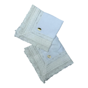 Mid 20th Century Pure Linen Imported French Lace Handkerchief- A Matching Pair