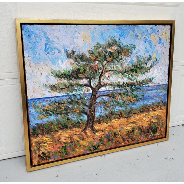 Samir Sammoun Large Framed 32" X 38" Oil on Canvas Original "Torrey Pine" Impressionist Painting 2014 For Sale - Image 4 of 12