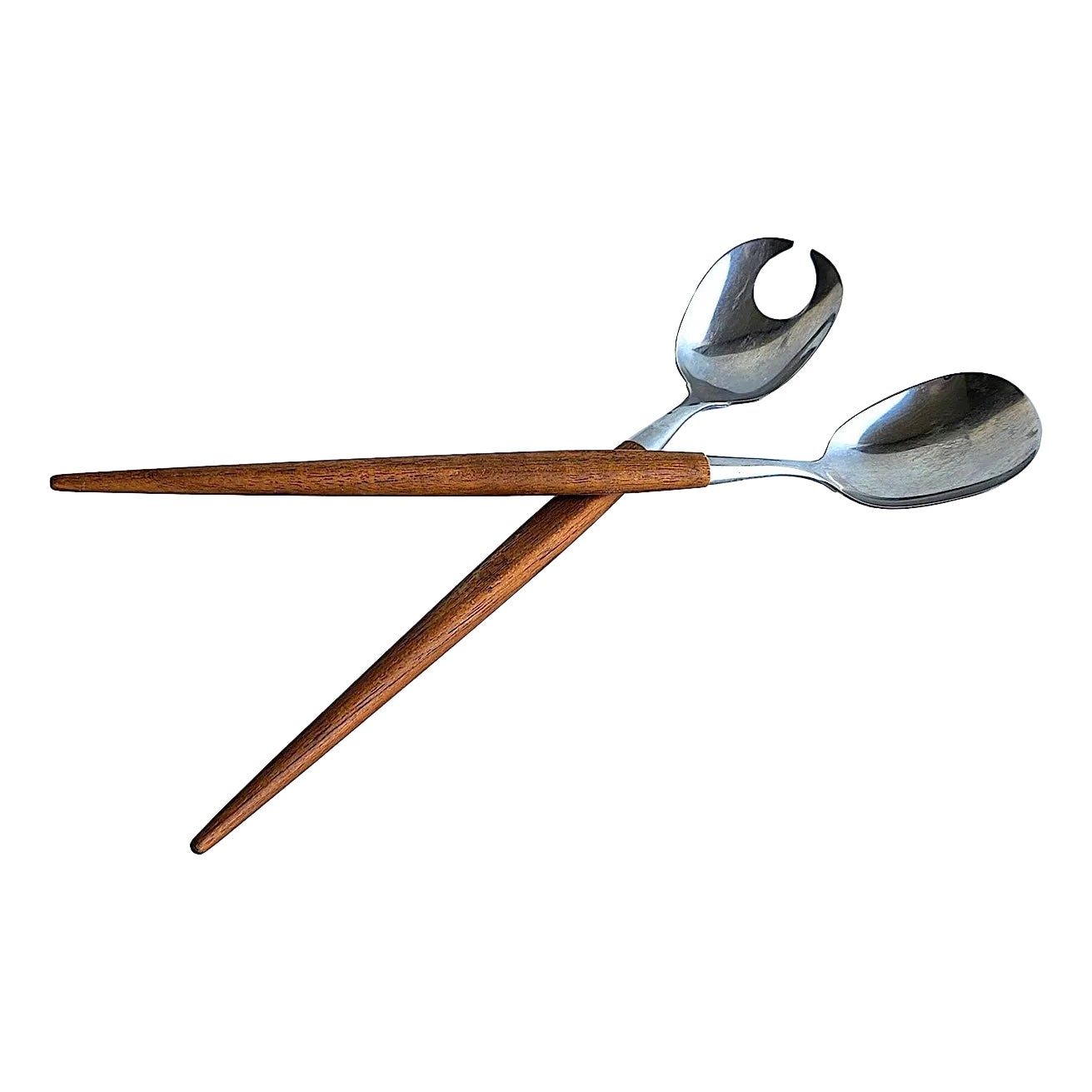 1960s Norwegian Teak Wood and Stainless Steel Salad Servers, a