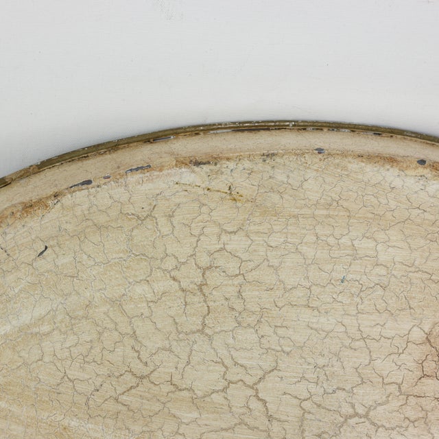 Vintage Hand Painted Tole Tray Blue and Cream Oval Landscape With Tower Architecture For Sale - Image 14 of 16