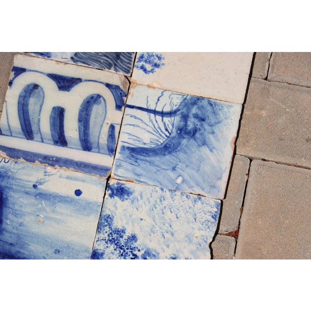 Antique Set of 8 Baroque Portuguese Tiles 18th Century Blue & White Scenic and Architectural Motifs For Sale - Image 4 of 10