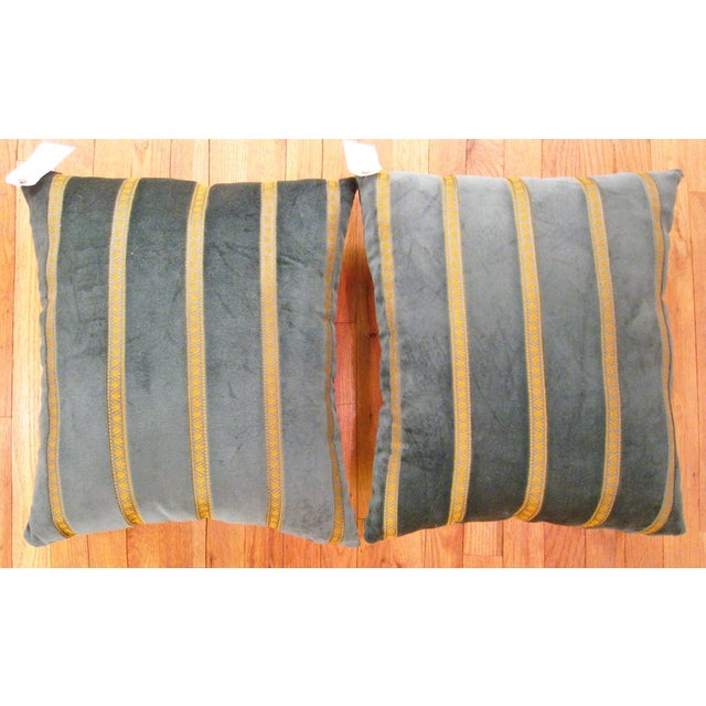 Art Deco Decorative Vintage Green Velvet Pillows with Art Deco Design - A Pair For Sale - Image 3 of 4