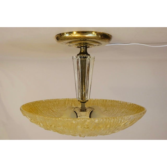 1930s Art Deco Thick Slag Glass Lalique Style Saucer Light Hanging Ceiling Lamp 1930's For Sale - Image 5 of 13