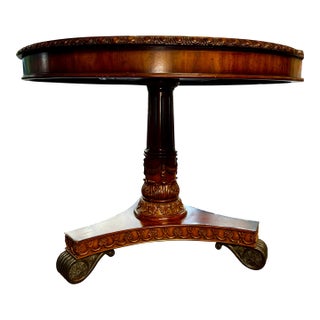 Maitland-Smith Model 3030-586 Marquetry Inlaid Mahogany Pedestal Center Table For Sale