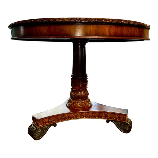 Maitland-Smith Model 3030-586 Marquetry Inlaid Mahogany Pedestal Center Table For Sale