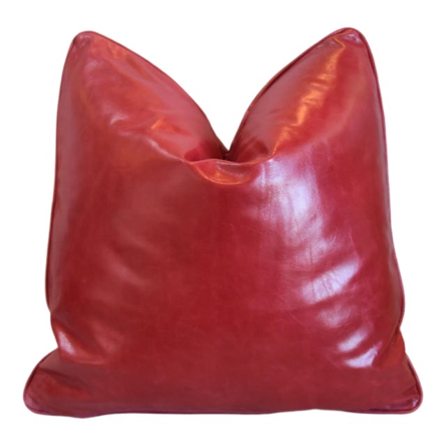 Red Brazilian Tanned Leather Feather/Down Pillow For Sale