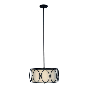 Late 20th Century Iron Pendant Fixture /Linen Interior Shade