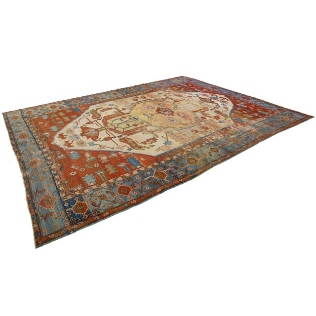 1890s Multicolor Antique Wool Rug Persian Serapi Featuring a Medallion Design For Sale - Image 4 of 10