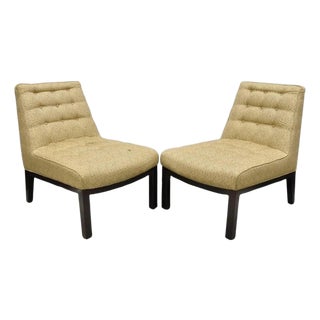 Vintage Edward Wormley for Dunbar Wood Frame Slipper Lounge Chairs - A Pair For Sale