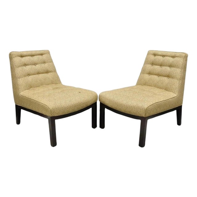 Vintage Edward Wormley for Dunbar Wood Frame Slipper Lounge Chairs - A Pair For Sale
