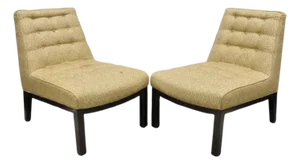 Vintage Edward Wormley for Dunbar Wood Frame Slipper Lounge Chairs - A Pair