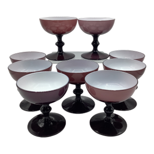 Vintage Carlo Moretti Italy Purple White Cased Glass Champagne Coupes - Set of 8