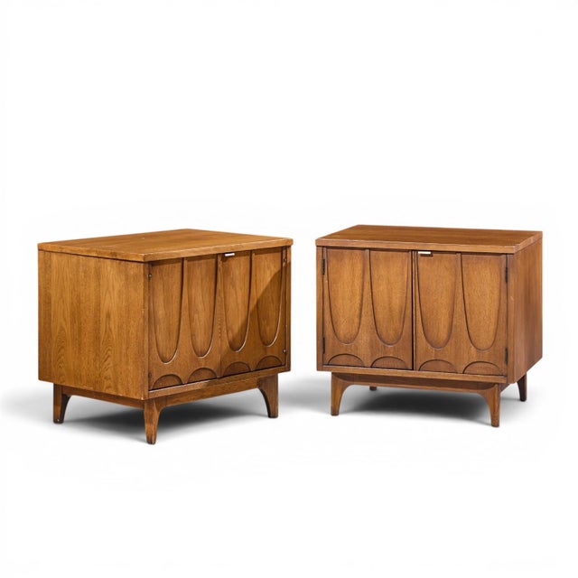 Broyhill Brasilia Mid Century Walnut Commode Nightstands - Pair Each nightstand measures: 24 wide x 18 deep x 21 inches...