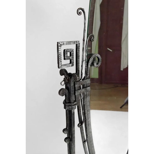 Vintage Art Deco Floor Mirror in Wrought Iron by Edgar-William Brandt, 1920 For Sale - Image 6 of 13