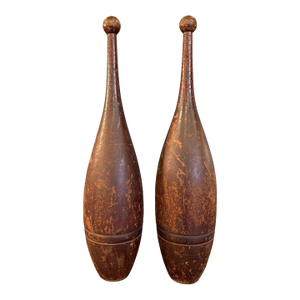 Pair of Maple Antique Gymnasium Indian Clubs Juggling Pins
