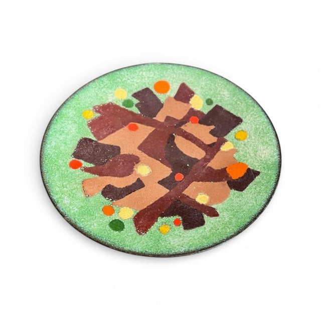 A small enameled copper dish with fantastic modernist graphic.