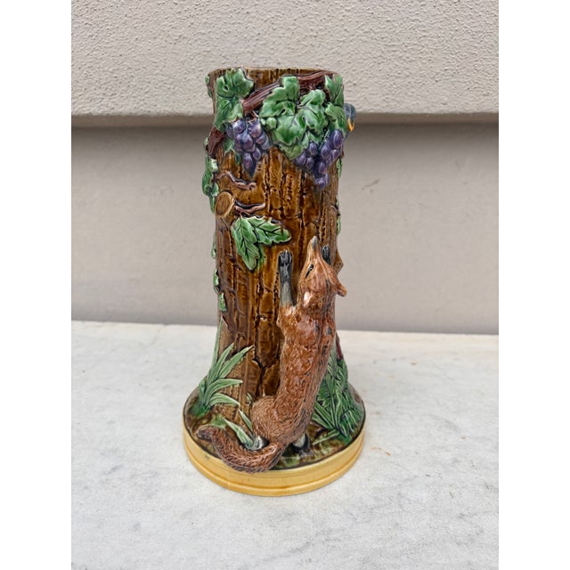 Minton 19th Century Rare Victorian Majolica Fox & Crow Trunk Vase Minton For Sale - Image 4 of 8